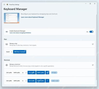 Win11 PowerToys Keyboard Manager 页面显示 Remap a key 入口