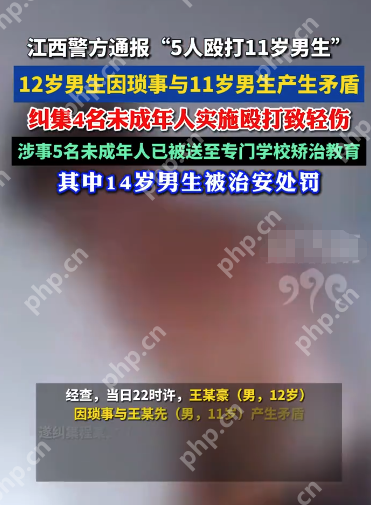 江西11岁男孩校外遭多人围殴,警方通报:涉事人员均已到案 - php中文网