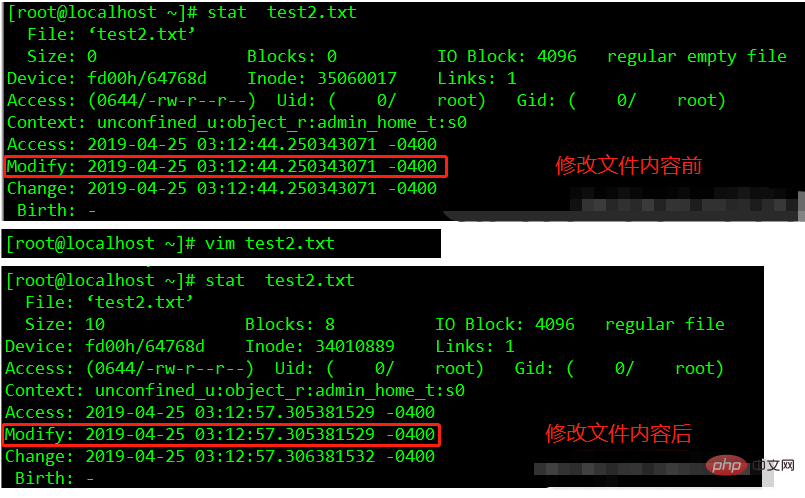 How to check file time in linux