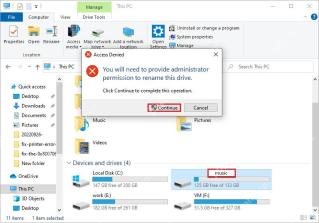 Win10 修改系统盘卷标时弹出管理员权限继续按钮