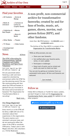 Ao3主站网页版入口页面展示