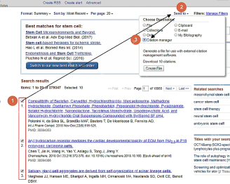 PubMed 检索结果中勾选记录并通过 Send to 选择 Citation manager