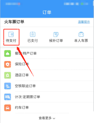 铁路12306订单页火车票订单分类与待支付入口