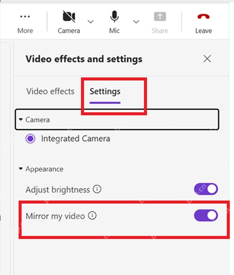 Microsoft Teams 视频设置中的 Mirror my video 镜像开关
