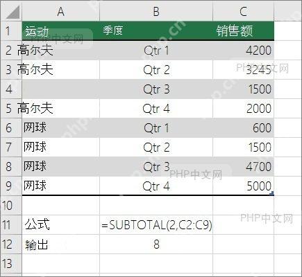 使用 Excel 自动求和中的计数功能