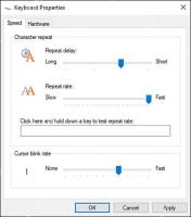 Win10 键盘属性速度页中的重复延迟和重复速度