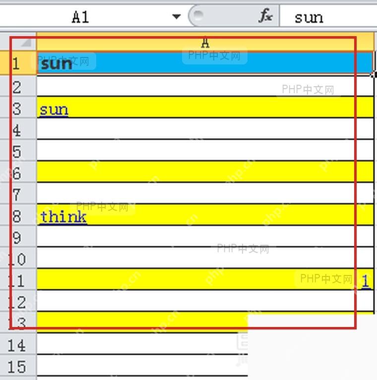 Excel 定位条件窗口中选择空值并准备选中空白单元格