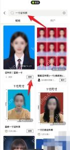 醒图 App 一寸证件照模板搜索结果和使用按钮