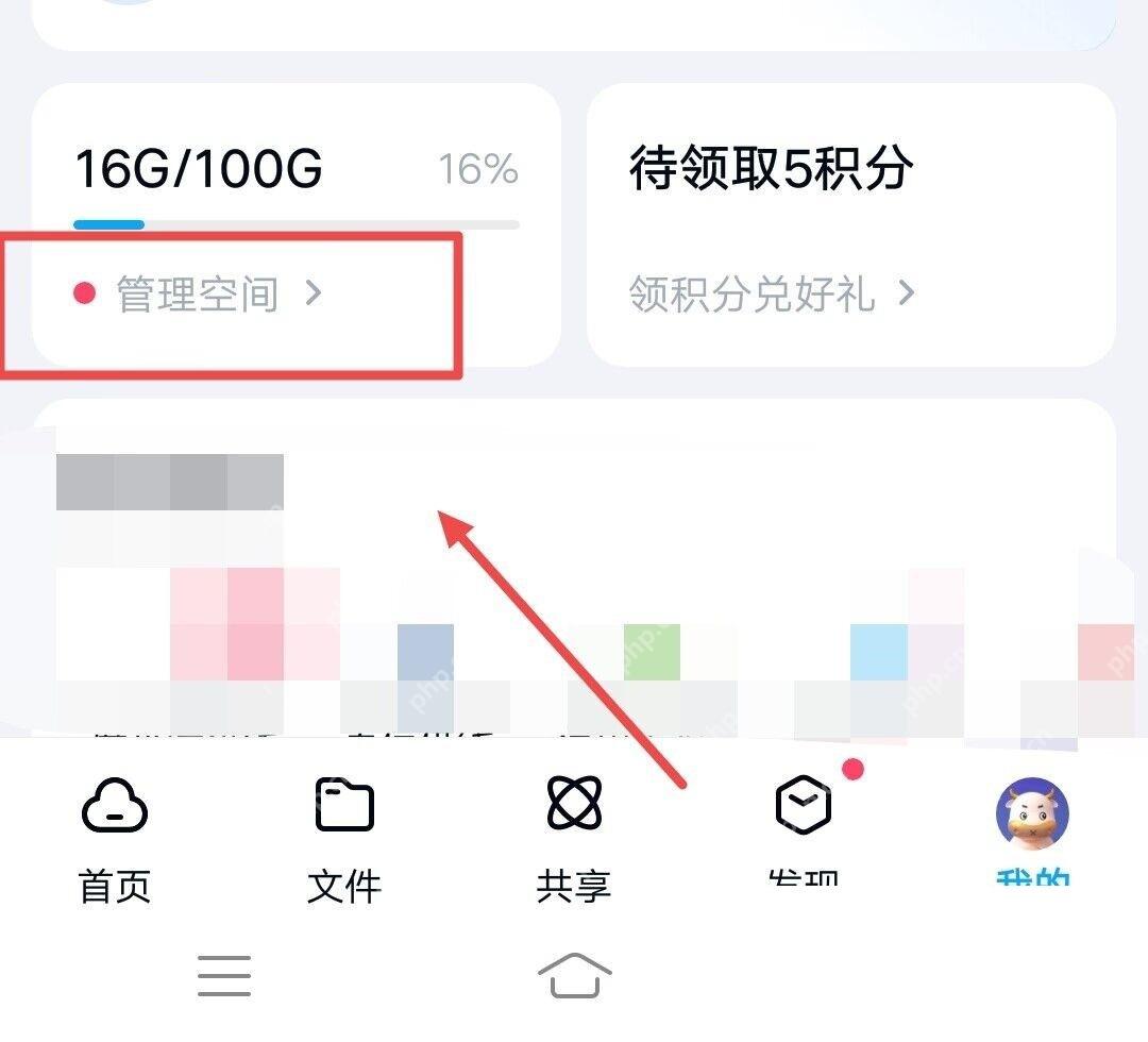 百度网盘 App 我的页面中的容量卡片入口