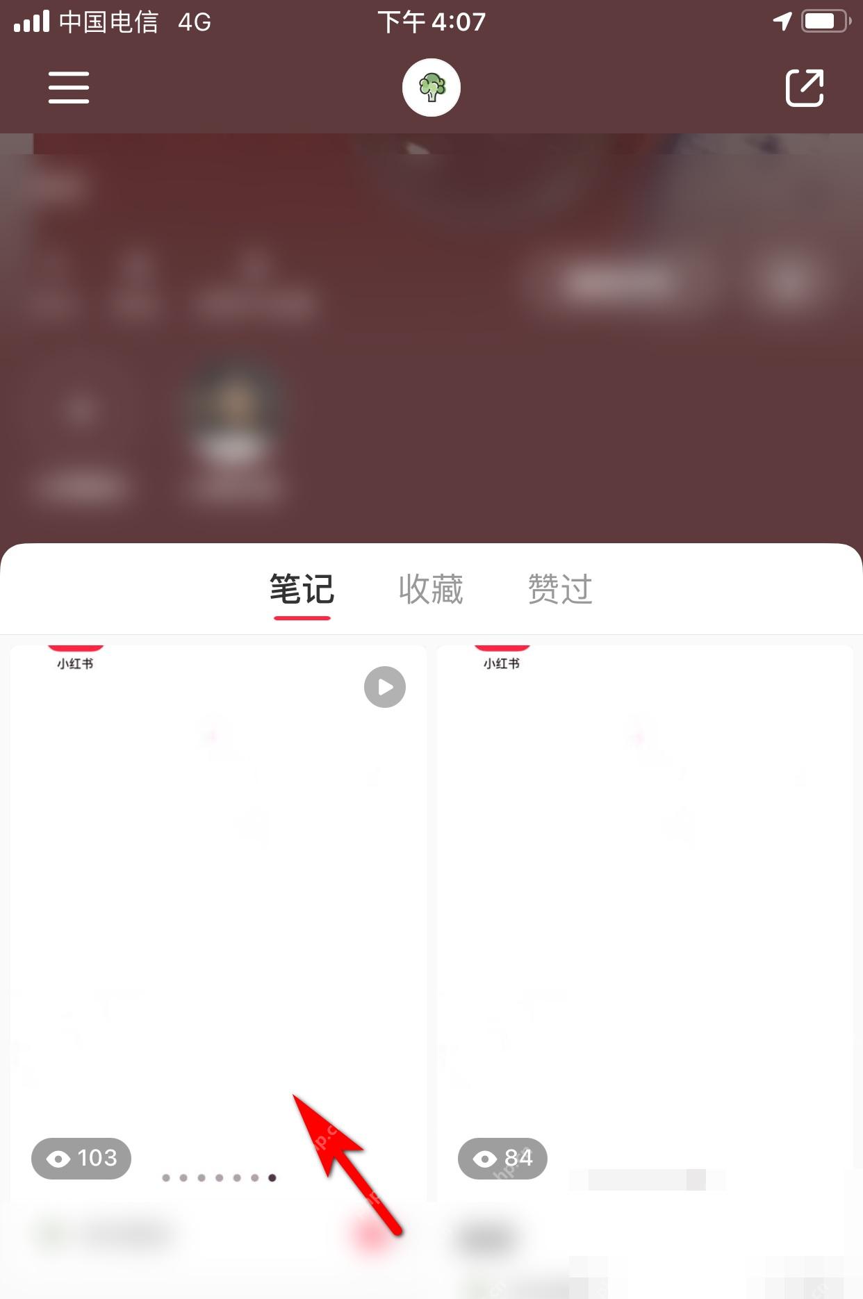 小红书个人主页笔记列表,用于找到自己发布的图片笔记