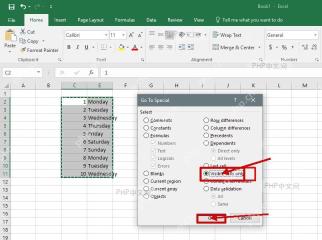 Excel 定位条件窗口中勾选 Visible cells only 并准备点击 OK