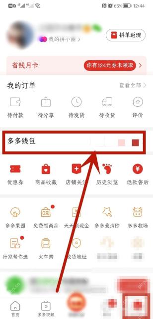 拼多多个人中心页面里的多多钱包入口