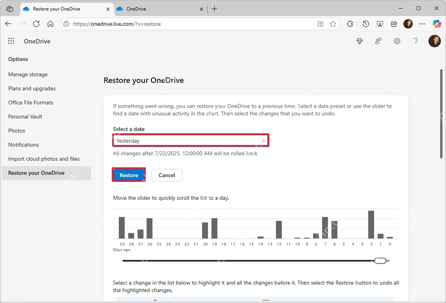 OneDrive 网页端还原 OneDrive 设置界面