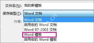 Word 将文档另存为 Word 模板的界面