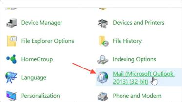 Windows控制面板中的Mail Microsoft Outlook邮件设置入口