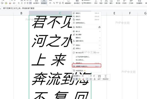 Excel 右键菜单中准备调整含多行文字单元格的行高