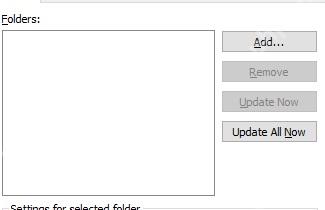 Folders 页有 Rescan Now 和 Rescan All,正对应手动刷新文件夹索引。 Everything Folders 页面,Folders 列表旁边有 Add、Remove、Rescan Now 和 Rescan All 按钮。