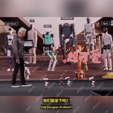 黄仁勋与四只Microduck机器人展示已训练的动作