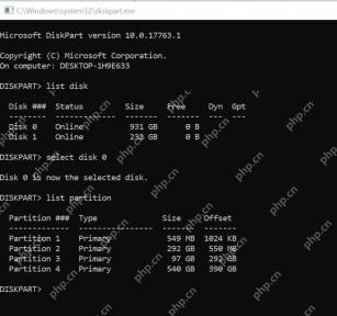 Win10 管理员命令提示符中用 DiskPart 列出磁盘和分区
