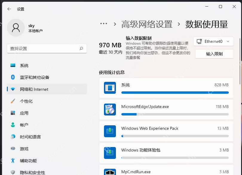win11怎么查看流量使用情况_win11网络流量使用情况查看教程 - php中文网