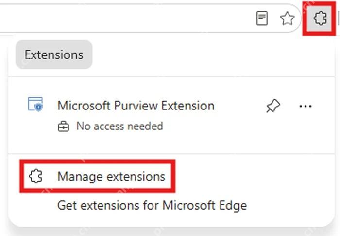 Microsoft Edge扩展面板中的管理扩展入口