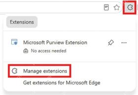 Microsoft Edge扩展面板中的管理扩展入口