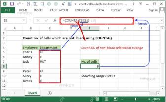 Excel编辑栏中输入COUNTA函数并指定C5到C11区域