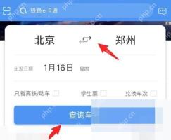 12306怎么给老人代买车票:选择需要购票的起始地点后点击查询车票。