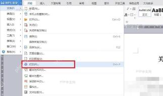 WPS文字文件菜单中的打印入口和Ctrl+P快捷键