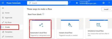 Power Automate 中创建 Automated cloud flow 的入口