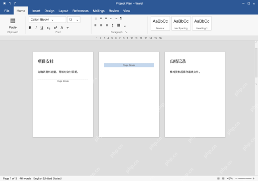 模拟 Word 完整窗口：只选中多余的那个分页符