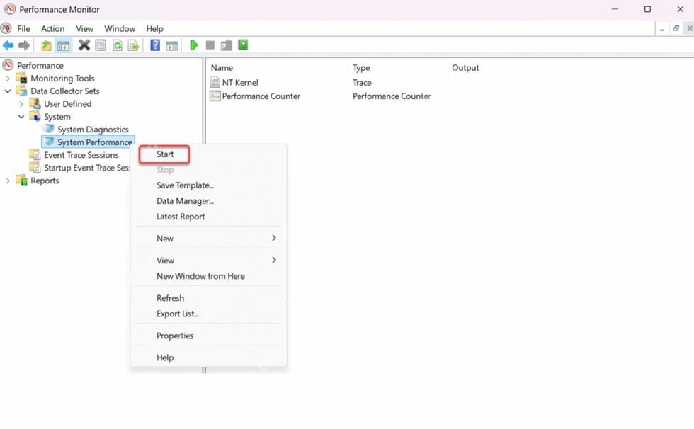 Win11 性能监视器中启动系统诊断数据收集器