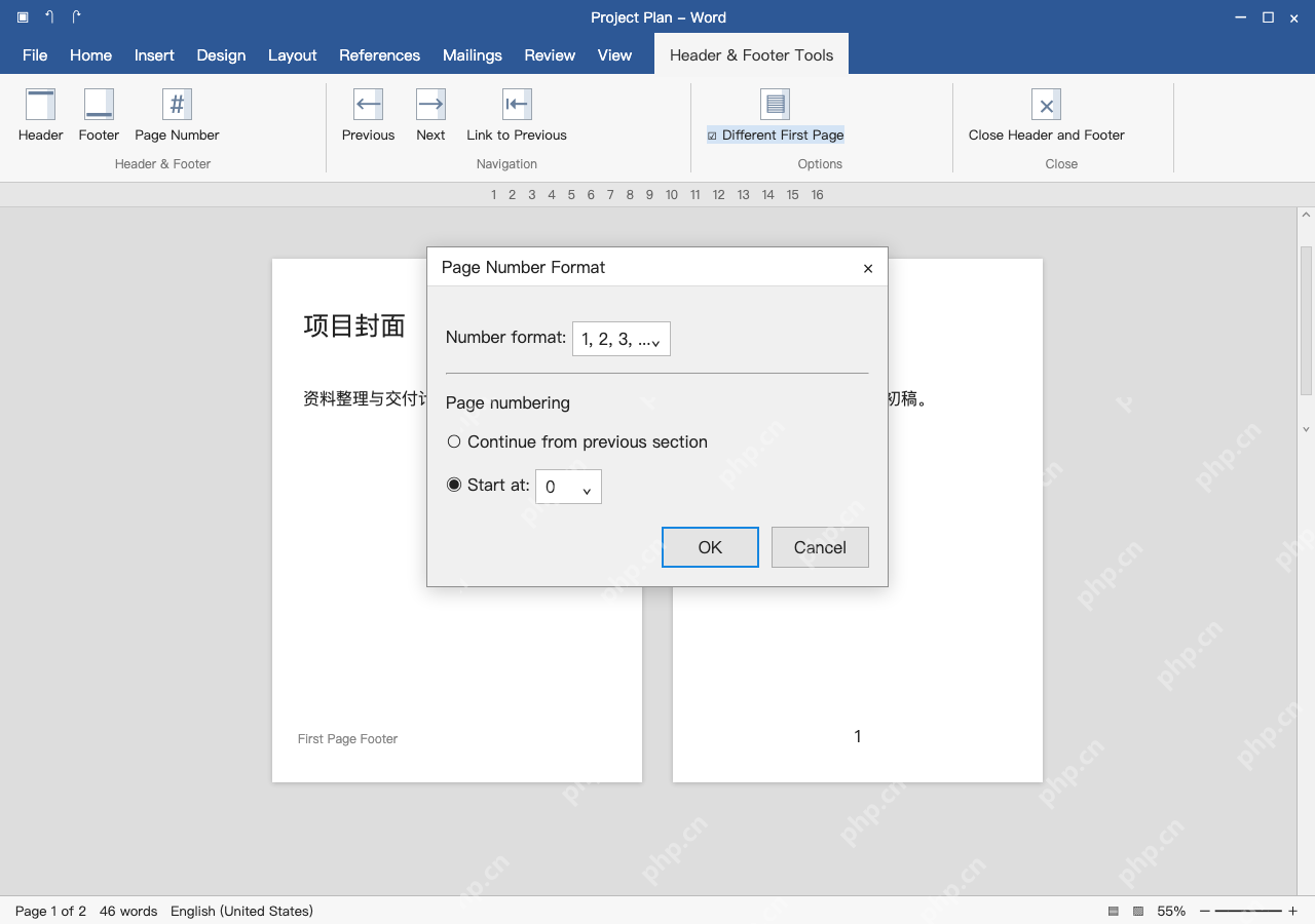 模拟 Microsoft Word完整窗口:正文从 1 显示时,把起始值设为 0