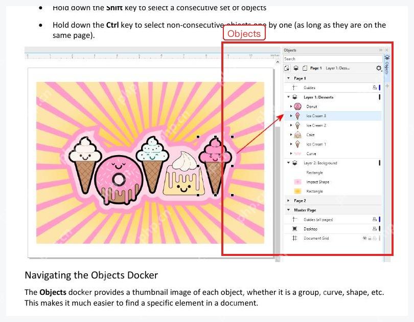CorelDRAW 通过 Window Dockers 打开 Objects 对象泊坞窗