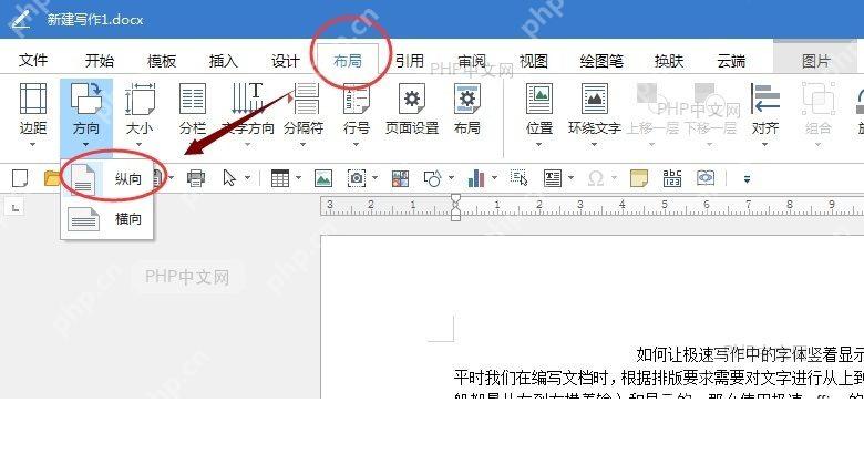 Word 布局选项卡中的文字方向菜单
