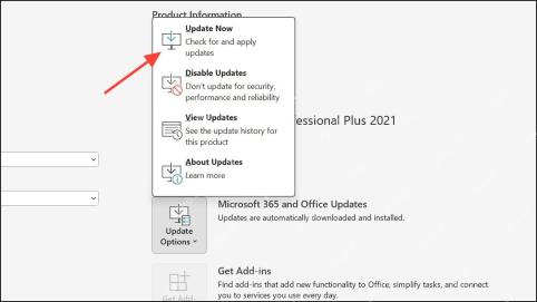 Word 帐户页面中点击 Update Now 更新 Office
