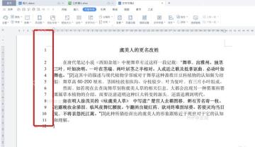 WPS文字正文左侧已经显示连续行号用于检查效果