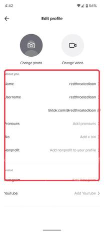 TikTok APP 编辑主页资料界面