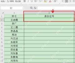 WPS 表格选中身份证号列第一个空白单元格 B2
