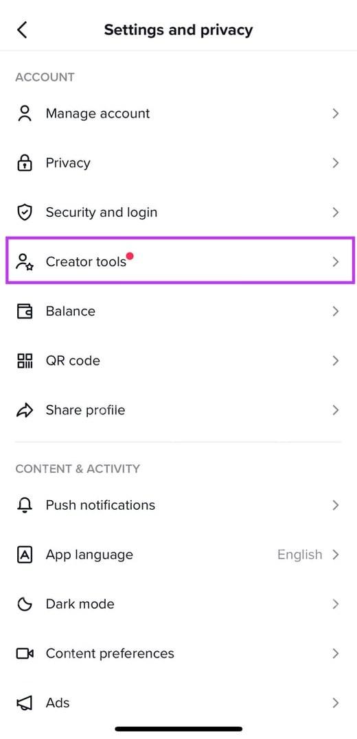 TikTok APP 设置与语言入口界面