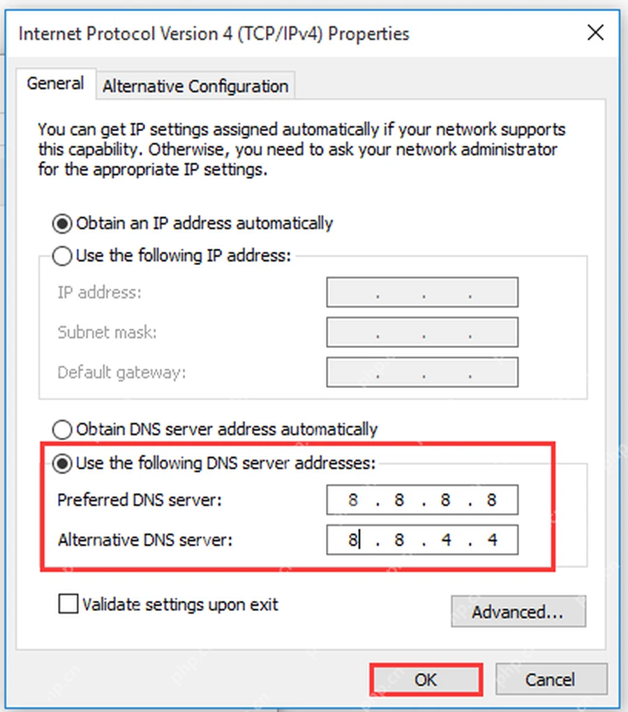 Win10 IPv4 属性里填写首选 DNS 和备用 DNS