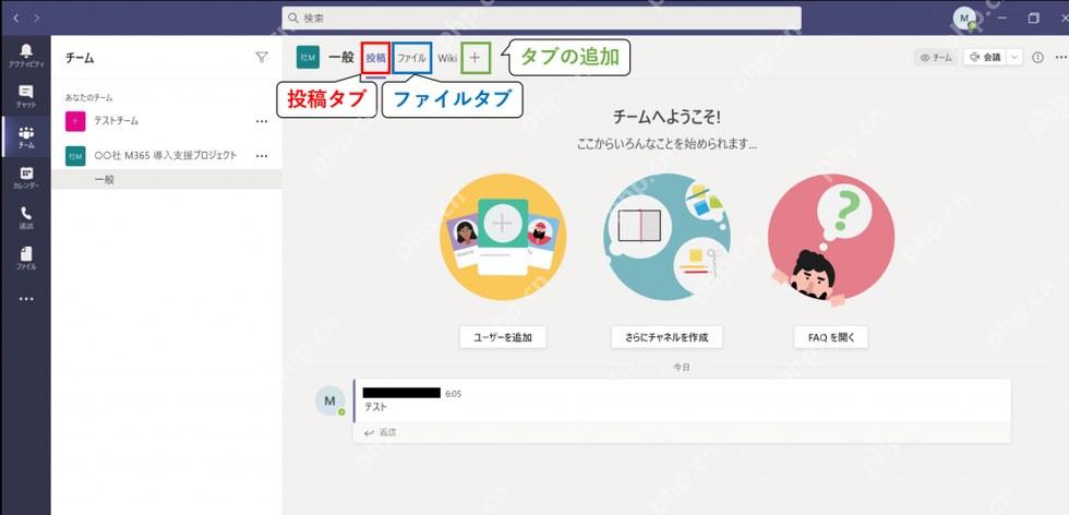 Microsoft Teams频道顶部的帖子文件和添加标签入口