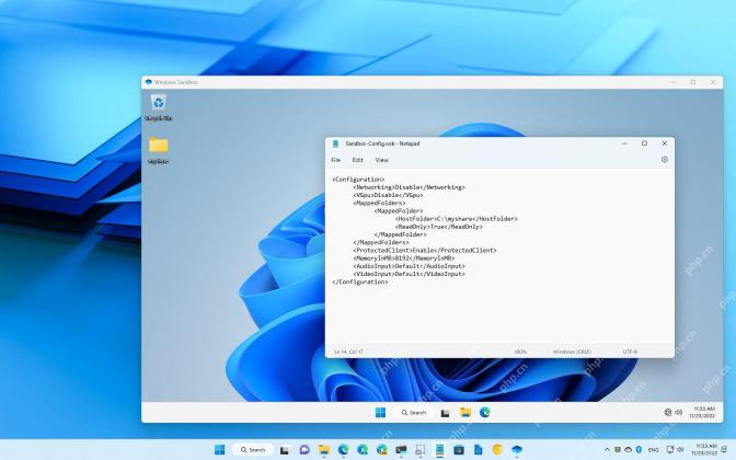 Windows 11 桌面中运行 Windows Sandbox 并打开配置文件
