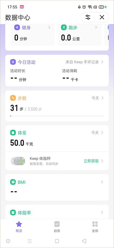 Keep数据中心体重入口