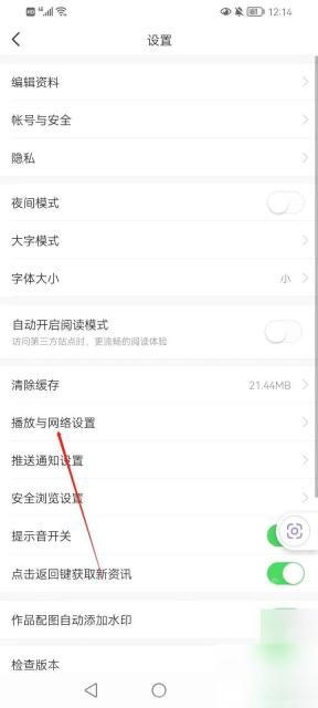 今日头条设置页播放与网络设置入口