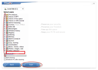 PrivaZer C 盘扫描列表中 Photos images web 项被标出。