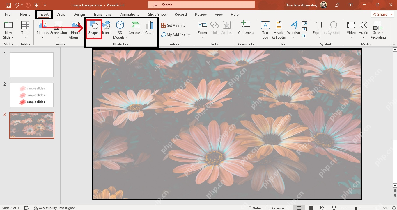 PowerPoint中从插入选项卡选择形状准备制作图片蒙版