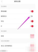 小红书通知设置页新增关注开关,用于关闭新增粉丝提醒