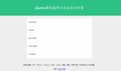 jQuery垂直选项卡点击显示内容