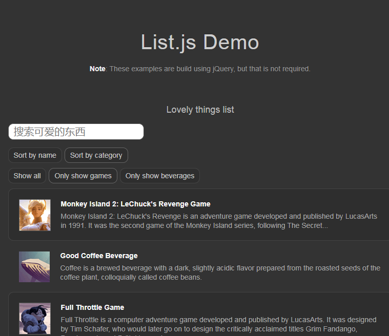 List.js is a JavaScript plug-in that can implement search, sorting and filtering.